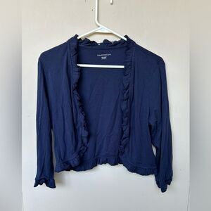 EUC Charter Club Navy Blue Ruffled Cropped Bolero Shrug - Large